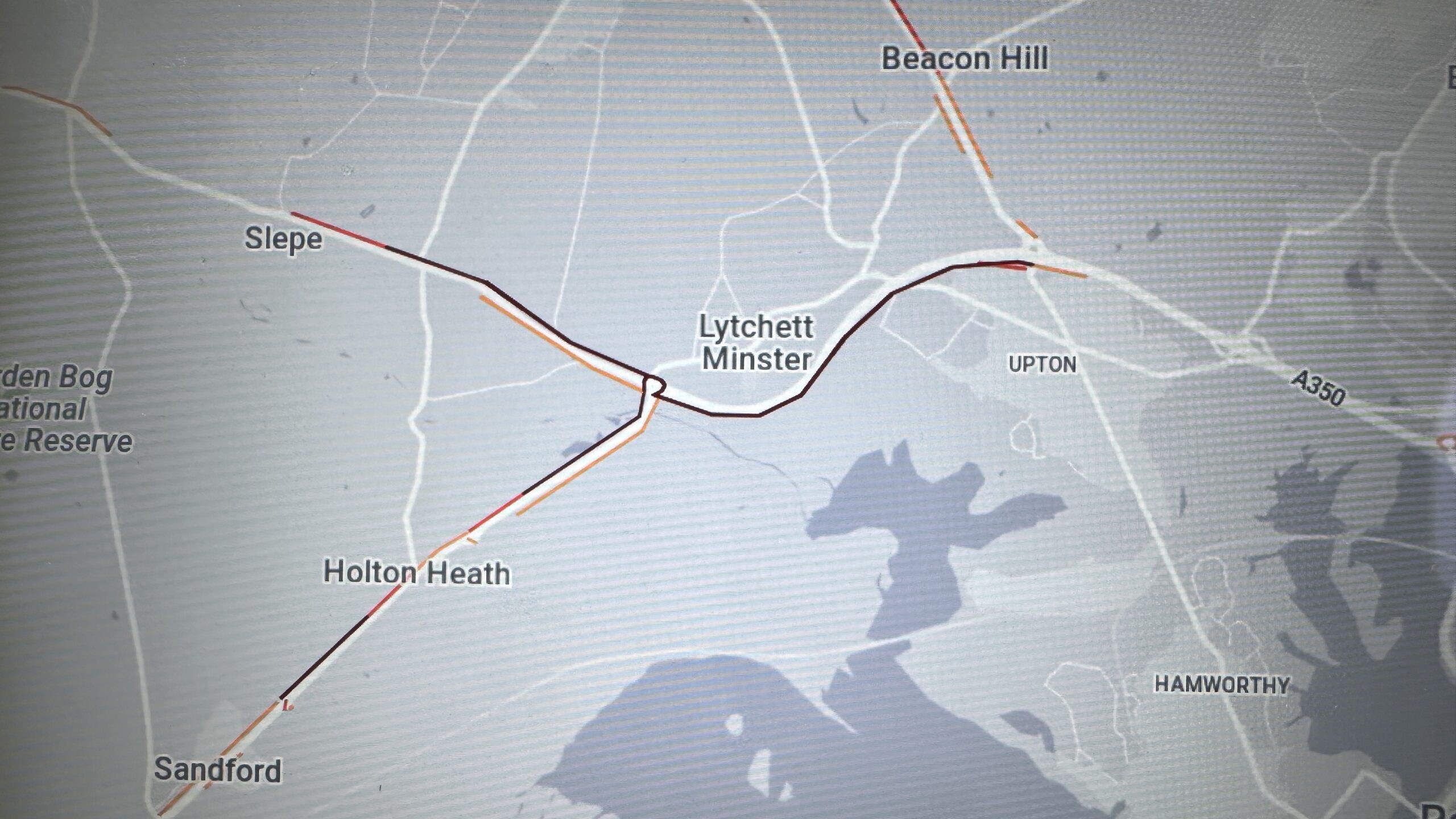 Long delays on the A35 around the Baker’s Arms Roundabout