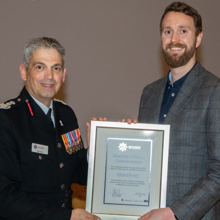 Wimborne man receives Chief Fire Officer’s commendation for his act of bravery