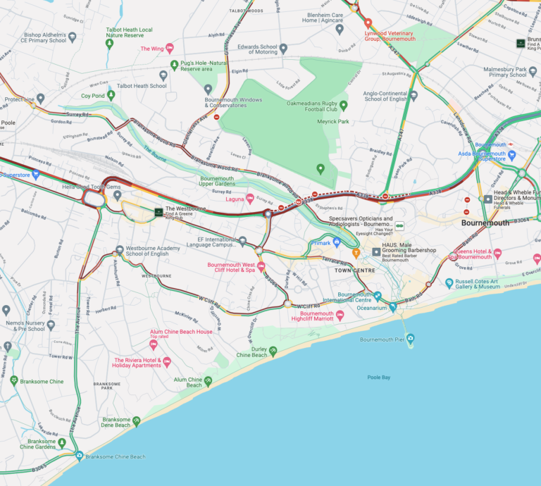 Rush-hour A338 crash between bus and car causes long delays in Bournemouth
