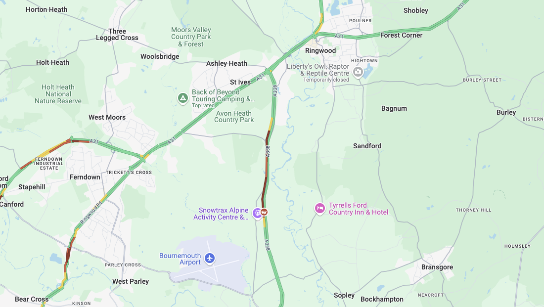 A338 Spur Road partially blocked northbound due to an incident in Ringwood