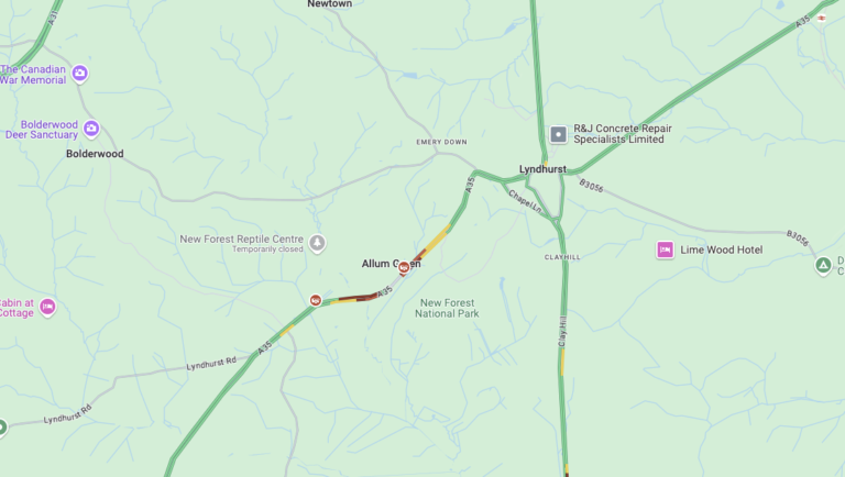 A35 blocked both ways due to an incident in The New Forest