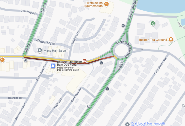 Tuckton Road partially blocked both ways due to an incident in Bournemouth