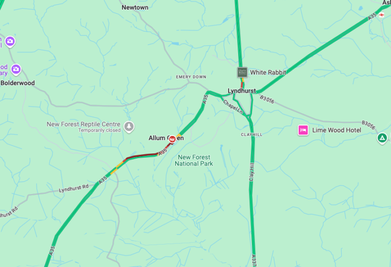 A35 closed both ways due to an incident in The New Forest