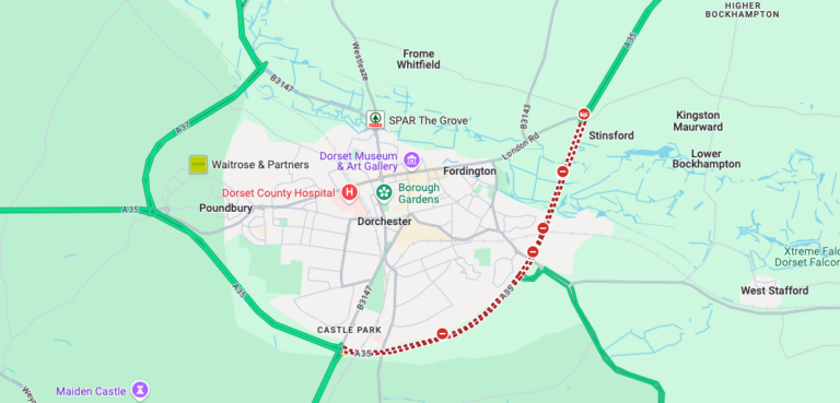 A35 closed both ways due to a spillage in west Dorset