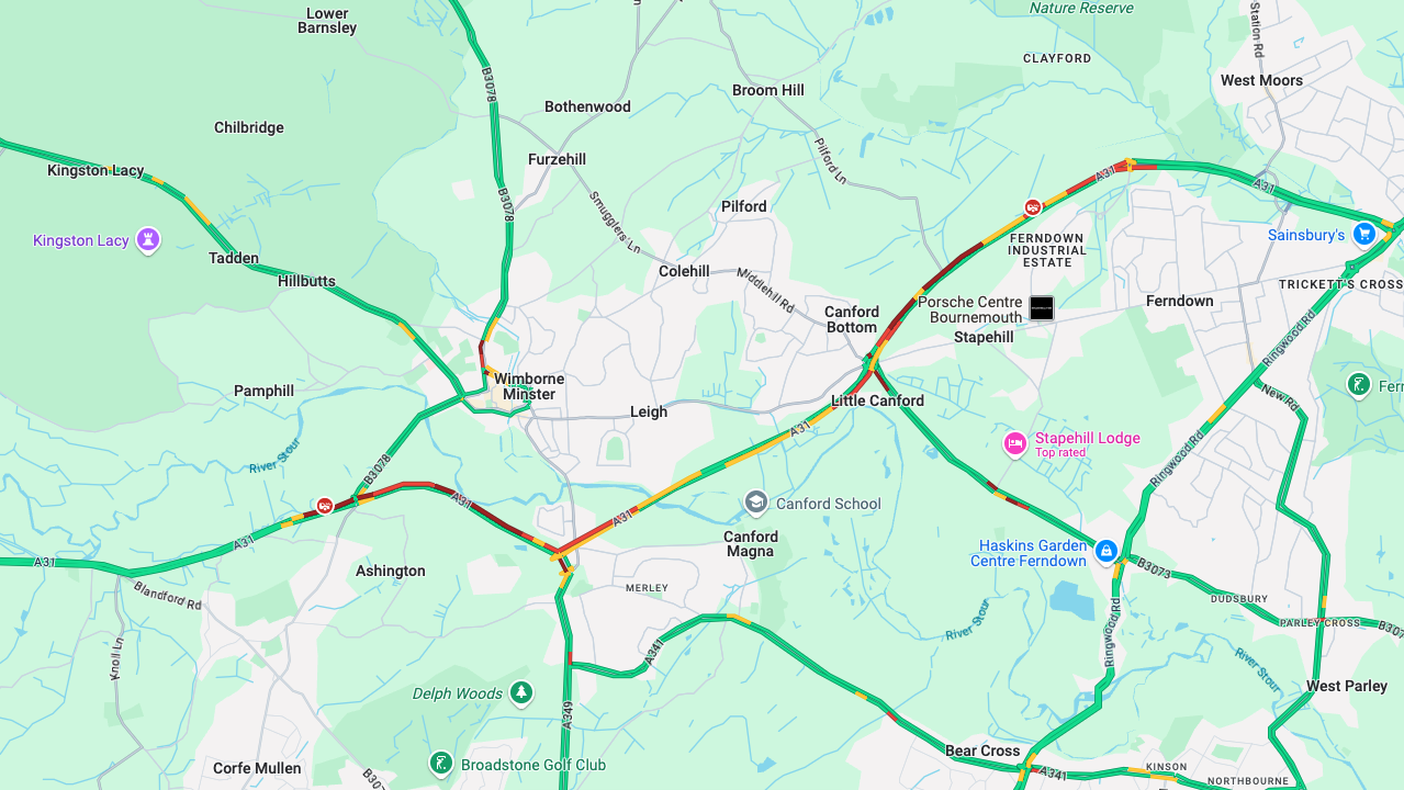 A31 congested eastbound due to multiple incidents in Wimborne and Ferndown