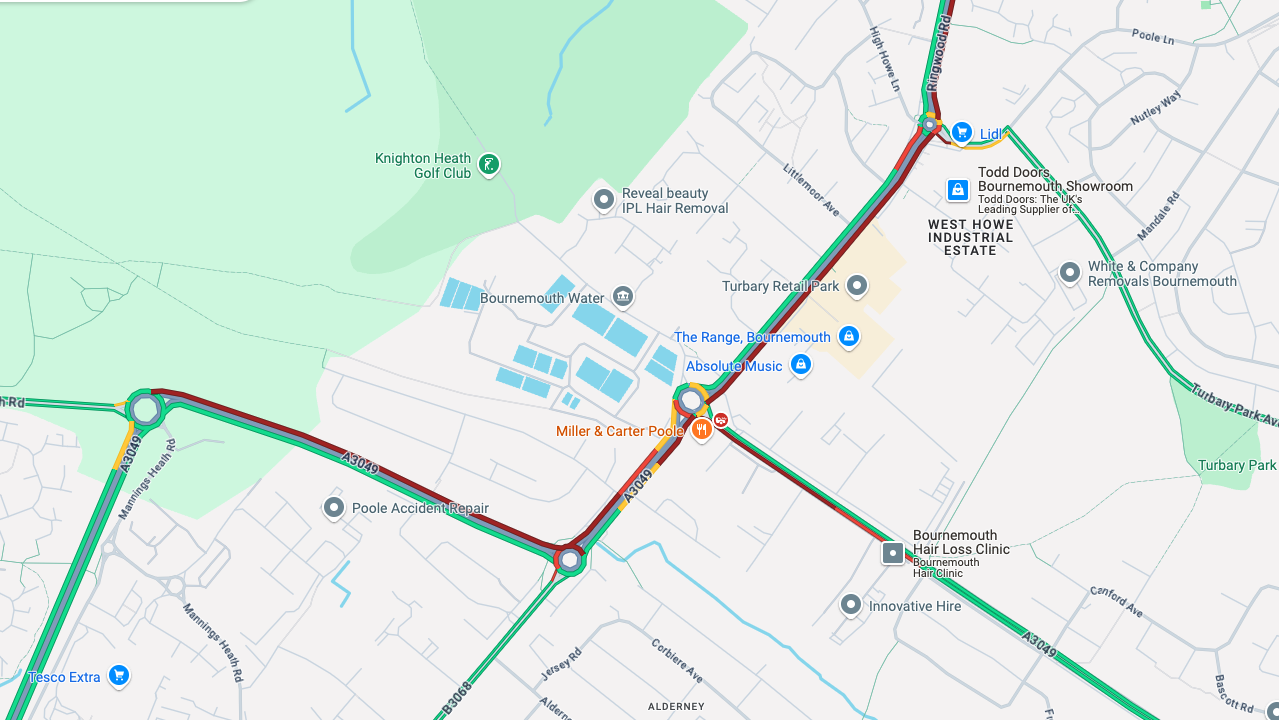 Wallisdown Road and Ringwood Roadcongested due to a vehicle fire in Bournemouth
