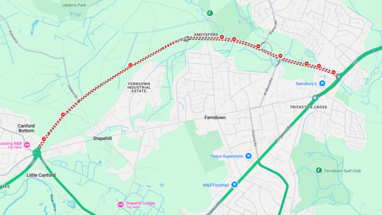 A31 closed both ways due to a collision in Ferndown