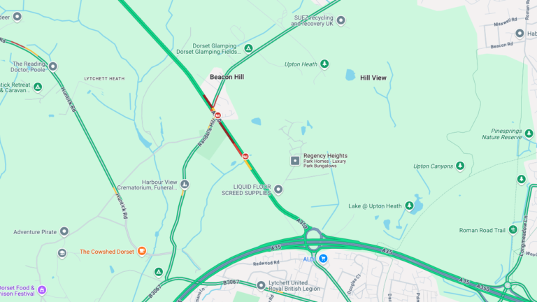 Blandford Road North partially blocked northbound due to an incident in Poole