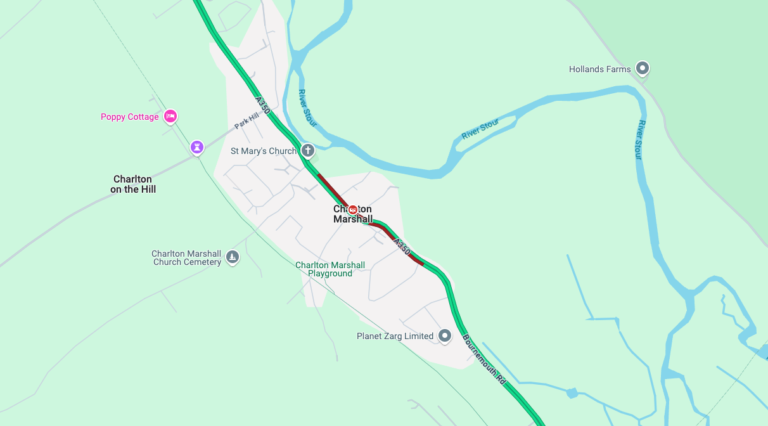 Bournemouth Road partially blocked both ways due to an incident in Blandford Forum