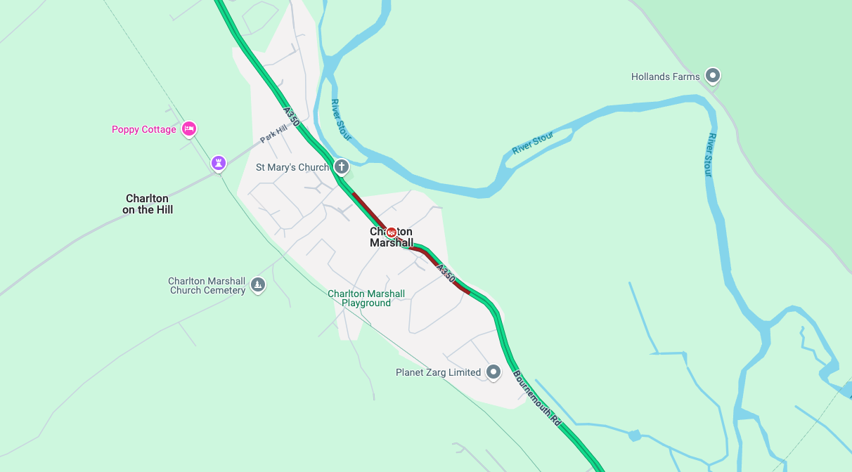 Bournemouth Road partially blocked both ways due to an incident in Blandford Forum