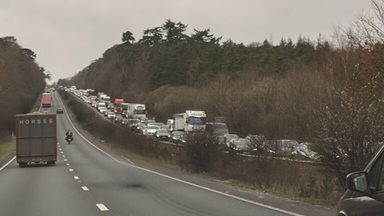 A31 partially blocked eastbound due to a multi-vehicle collision in The New Forest