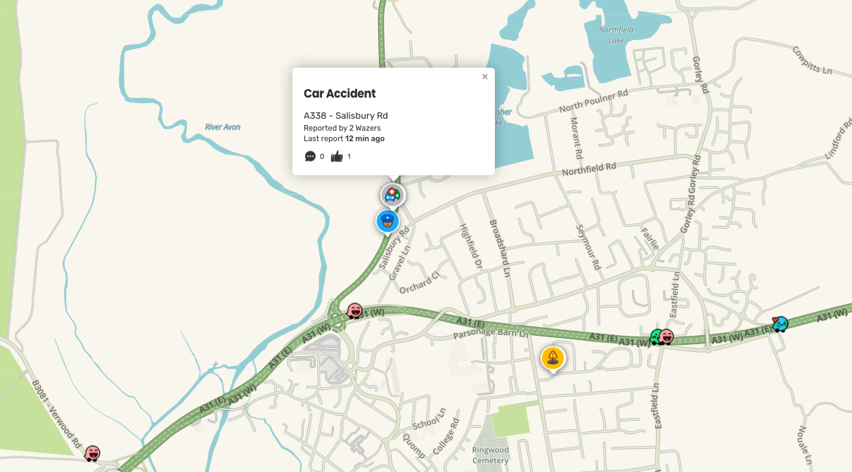 A338 Salisbury Road partially blocked both ways due to an incident in Ringwood
