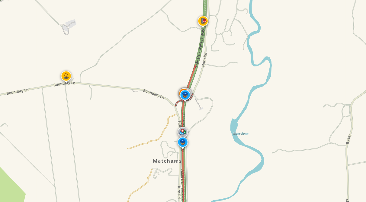 A338 Spur Road partially blocked northbound due to an incident in Christchurch