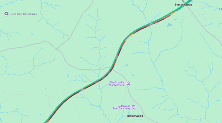 A31 partially blocked westbound due to an incident in The New Forest