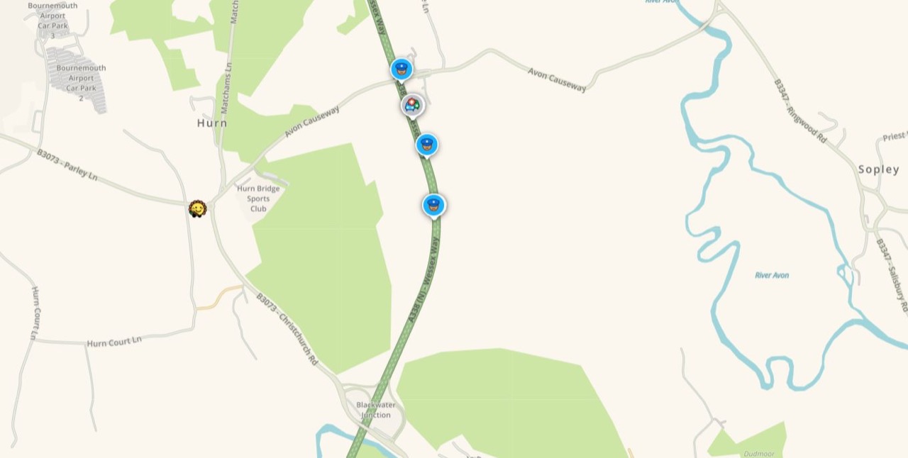 A338 partially blocked southbound due to a broken down vehicle before Blackwater