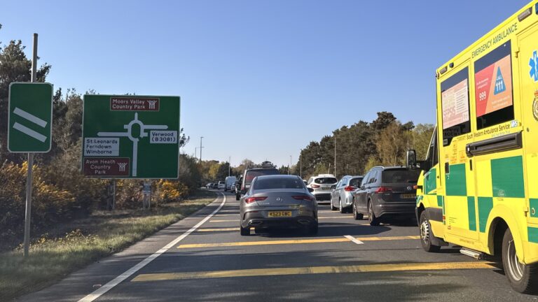 A338 congested northbound due to rush hour in Ringwood
