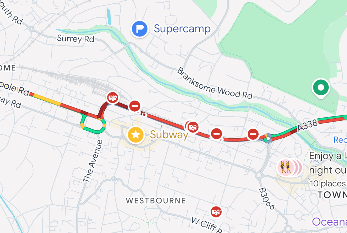 Wessex Way closed due to two vehicle collision in Bournemouth