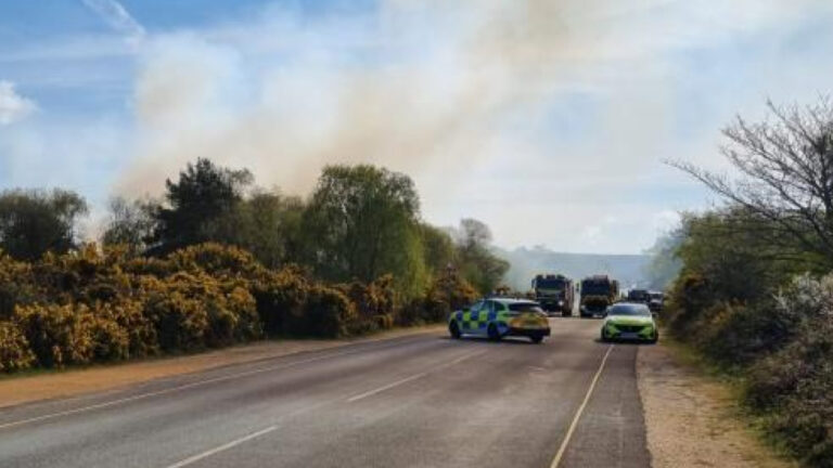 Fire on Studland closes roads and partly suspends Sandbanks Ferry