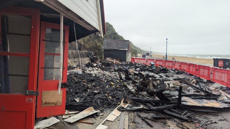 Beach huts destroyed in fire on Bournemouth seafront