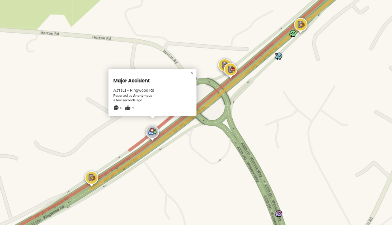 A31 partially blocked in certain areas due to a vehicle fire