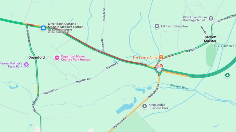 A35 partially blocked eastbound due to a collision