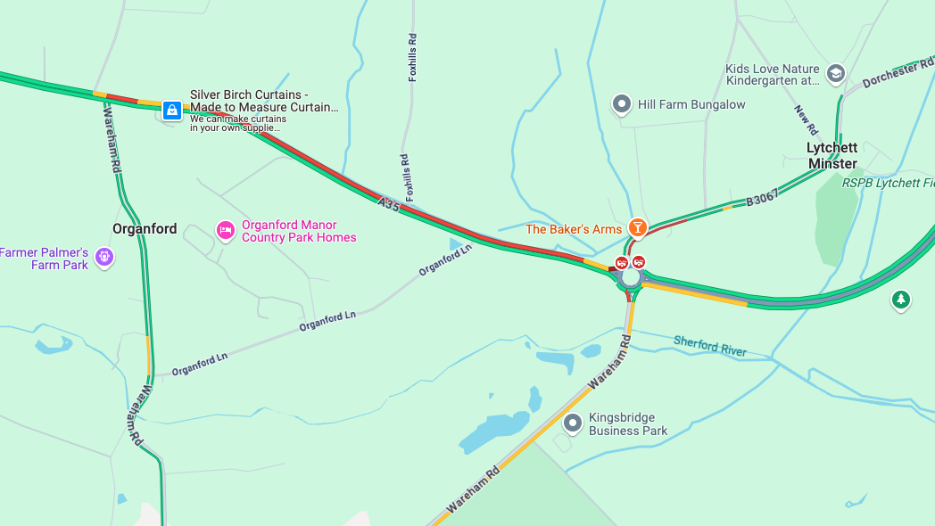A35 partially blocked eastbound due to a collision