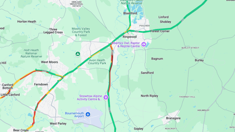 A338 partially blocked southbound due to a broken down vehicle
