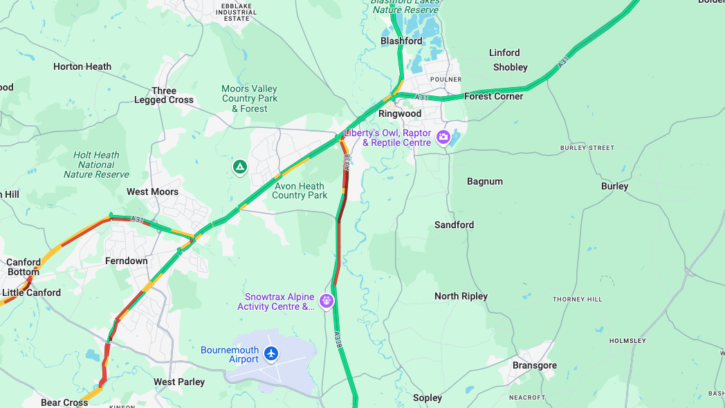 A338 partially blocked southbound due to a broken down vehicle