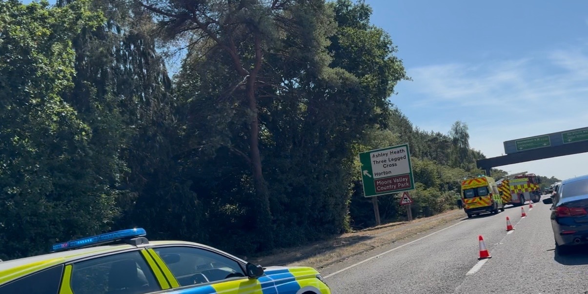 A31 partially blocked westbound due to a multi-vehicle collision