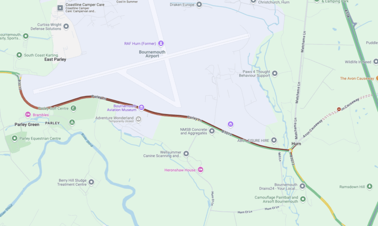 Parley Lane slow moving eastbound due to roadworks