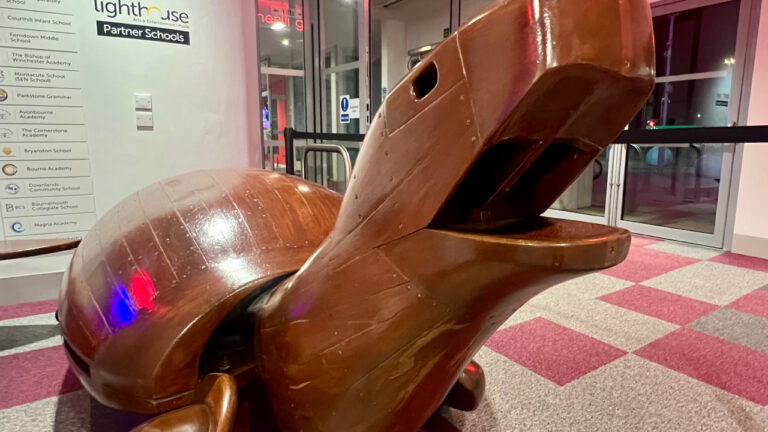 Wooden whale and turtle return to Poole