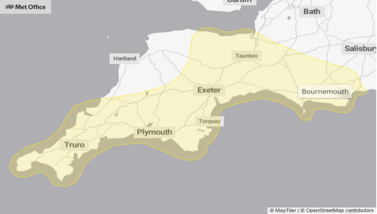 Yellow rain warning for BCP area