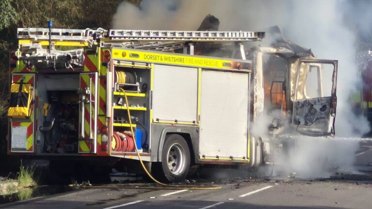 Burnt-out fire engine blocks A350